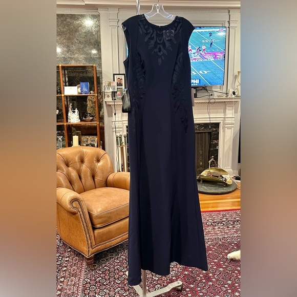 NWT JS Collections Illusion Lace Neck Mermaid Dress NEW Gown Navy Blue - Picture 3 of 13